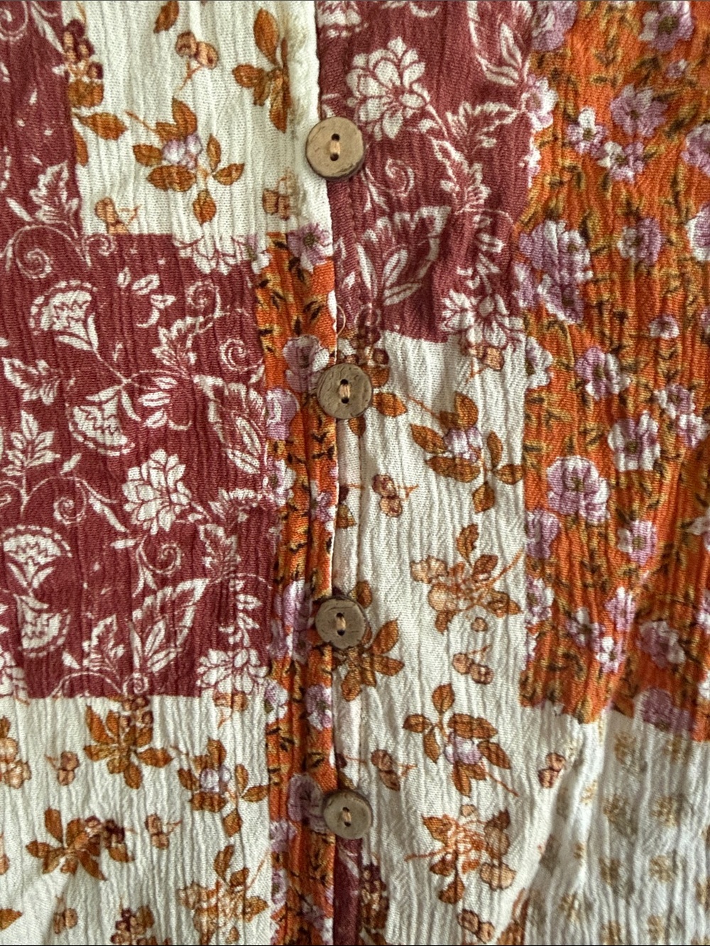 Patchwork Floral Button-Front Blouse - Multi Color - Picture 3 of 6